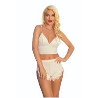 Ekru Likralı Babydoll Şortlu Takım (319E)