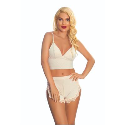 Ekru Likralı Babydoll Şortlu Takım (319E)