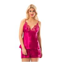 Fuşya Saten Babydoll Şortlu Takım (297F)