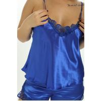 Saks Mavi Saten Babydoll Şortlu Takım (260M)